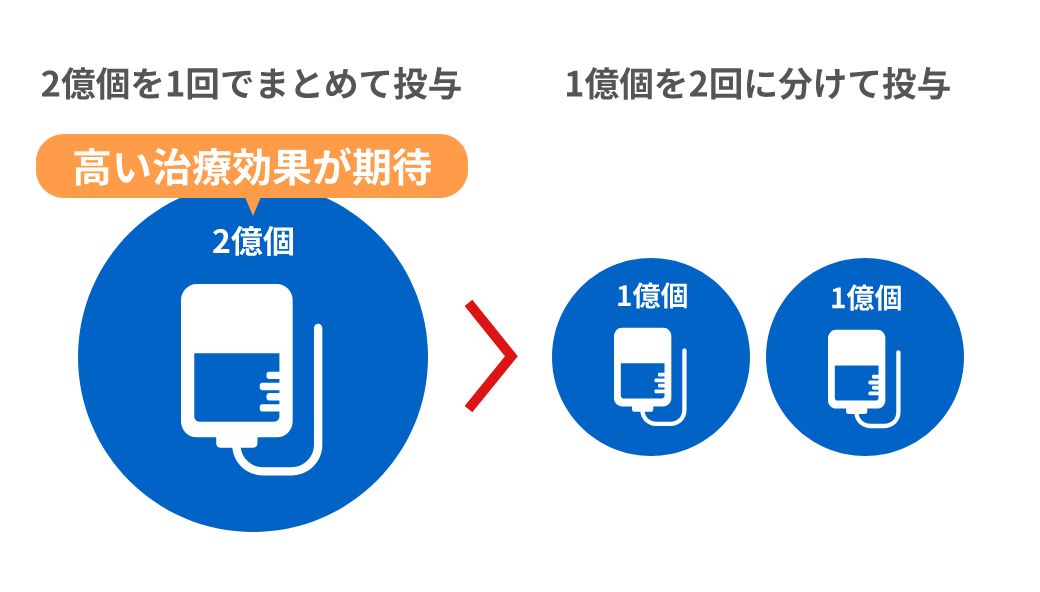 2億個を1回でまとめて投与 vs 1億個を2回に分けて投与